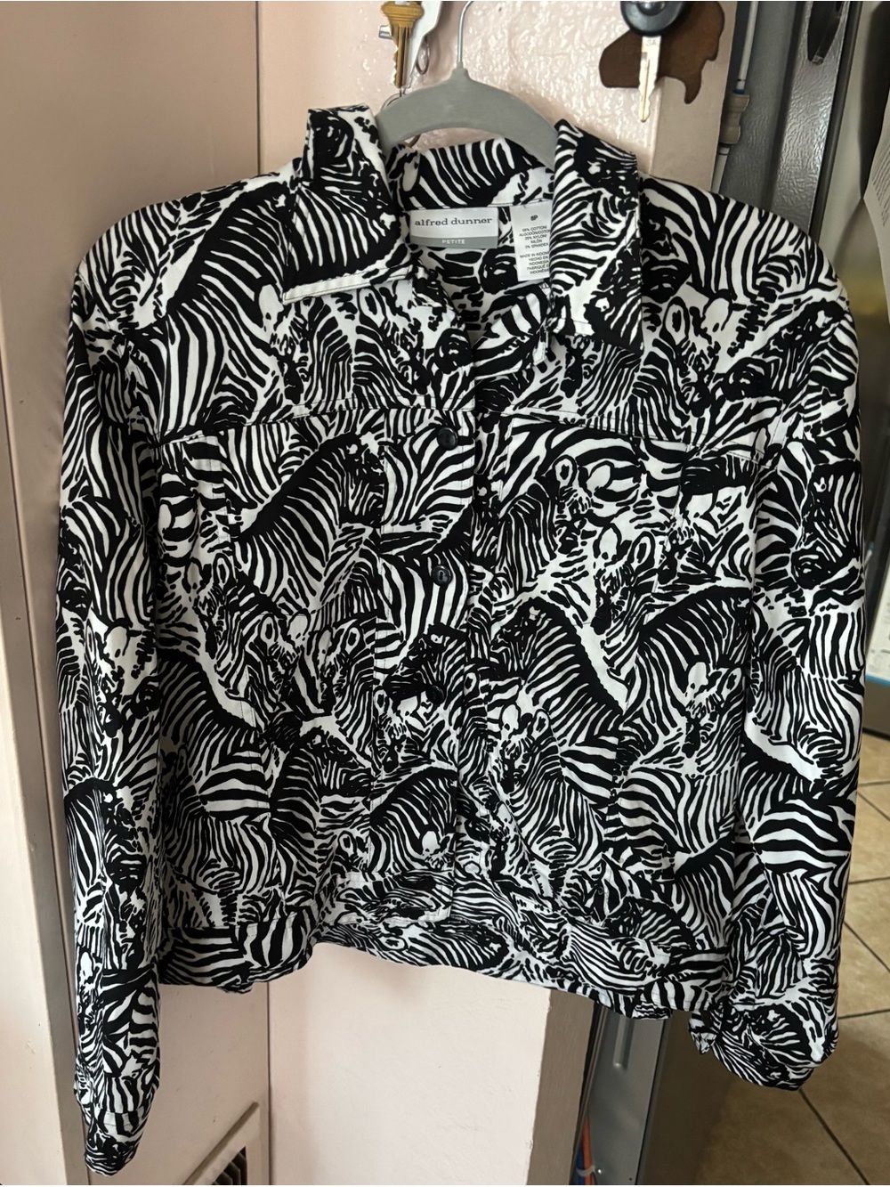 Alfred Dunner Black & White Zebra-Print Jean Jacket